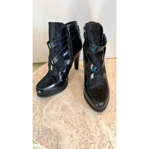 French Connection Women’s 38 US 8 Black Leather Ankle Boots Booties Heeled - Picture 1 of 11